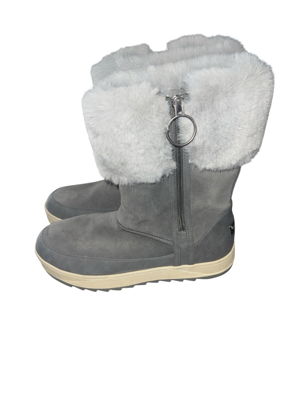 🩶🤍 Koolaburra by UGG Gray Suede Faux Fur Zip Winter Boots